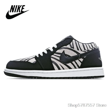 

NIke Air Jordan 1 LOW AJ1 black and white zebra turned fur Men and Women basketball shoes size 36-45 553560-057