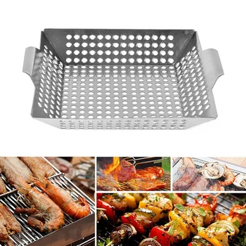 

13X11.5 inch Barbecue Tray Square Cutout BBQ Grilling Pans Stainless Steel Baking Dish Vegetable Baked Potato Plate