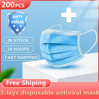 

200PCS Face Mask Disposable 3-LAYS PM2.5 Particle Face Cover Breathable Mouth Mask IN STOCK Disposable Mask FAST DELIVERY