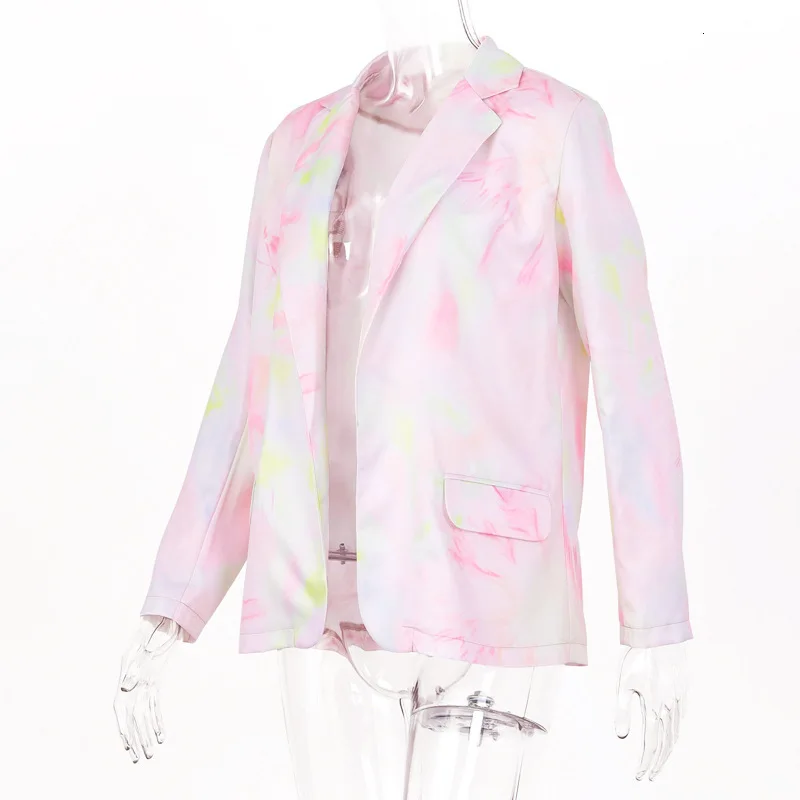 Корейский блейзер с принтом Tye Dye, пальто для женщин, Повседневная Свободная длинная куртка, Блейзер, высокая уличная мода, Женские рабочие пальто, Femme размера плюс