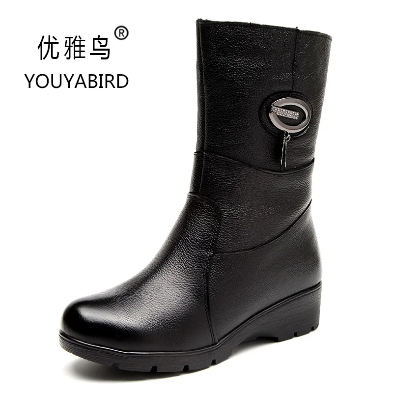 

2019 Women's Boots Autumn And Winter Slanted Heel Middle-aged Mom Boots WOMEN'S Genuine Leather Boots Martin Boots Women's Wenzh