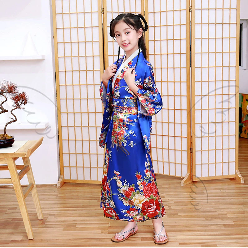 Детское кимоно, ютата, карнавальный костюм, юката, японское кимоно для девочек, платье, кимоно, винтажная одежда для сценического шоу с цветочным принтом