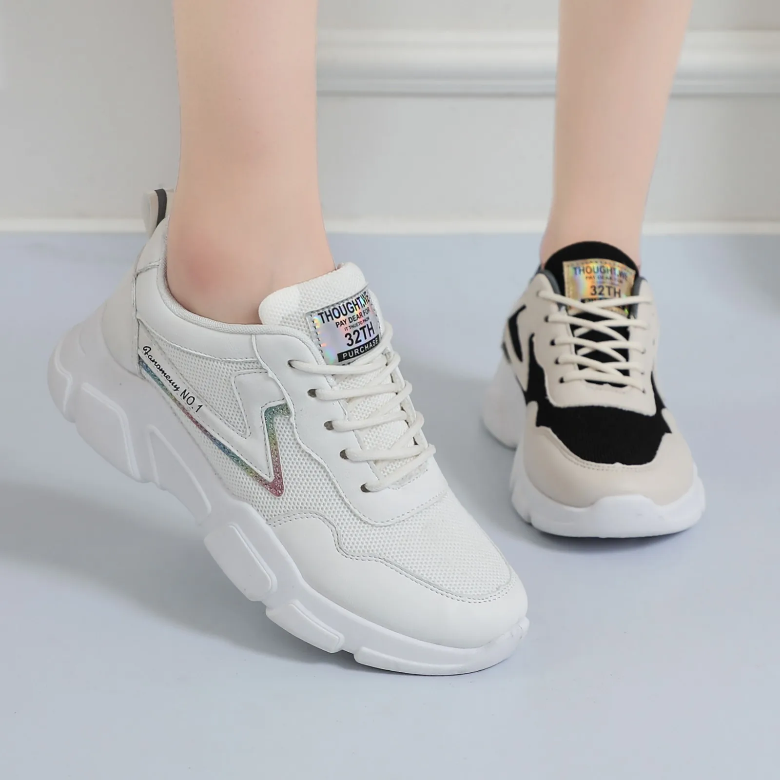

2019 New Fashion Women Mesh Shoes Solid Sneakers Ladies Lace-up Casual Shoes Breathable Round Toe Shoes Women Flats