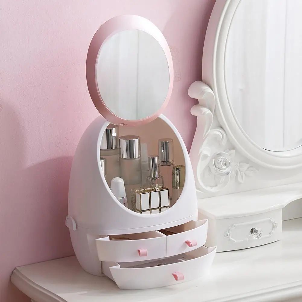 Коробка для хранения косметики органайзер для макияжа портативный Настольный косметический ящик для хранения Дисплей чехол с зеркалом для ванной комода