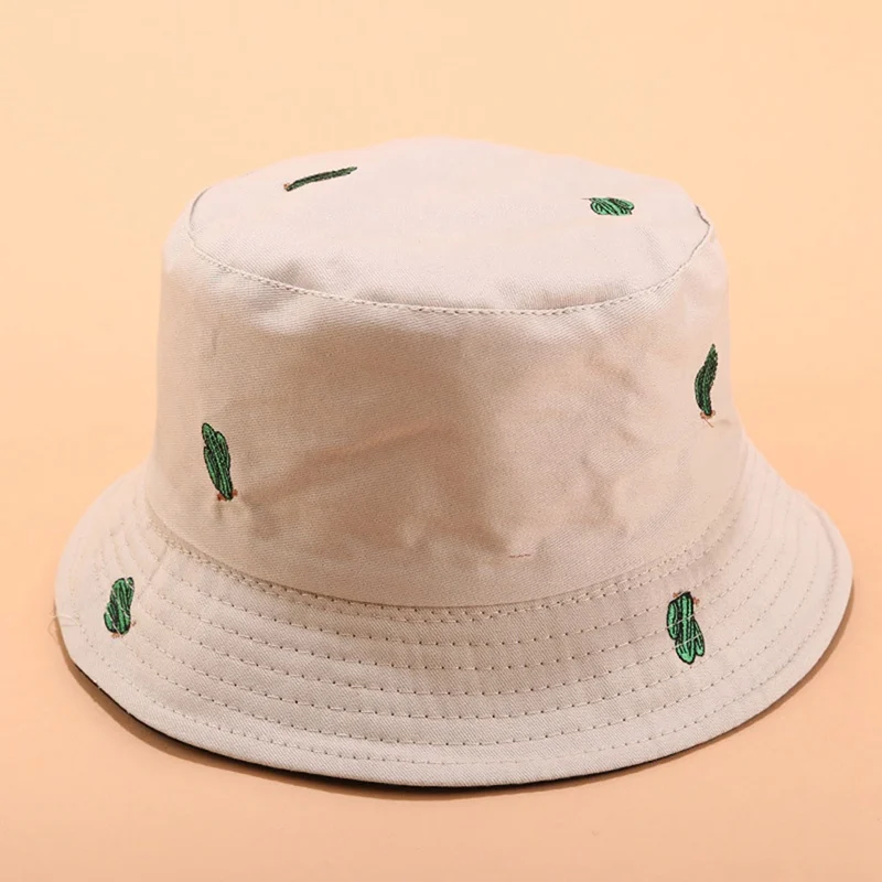 SMILE Bucket Hat Double Sided Bucket Hat Smiling face Unisex Fashion Bob Cap Hip Hop Gorro Men Summer Cap - Цвет: Beige Cactus