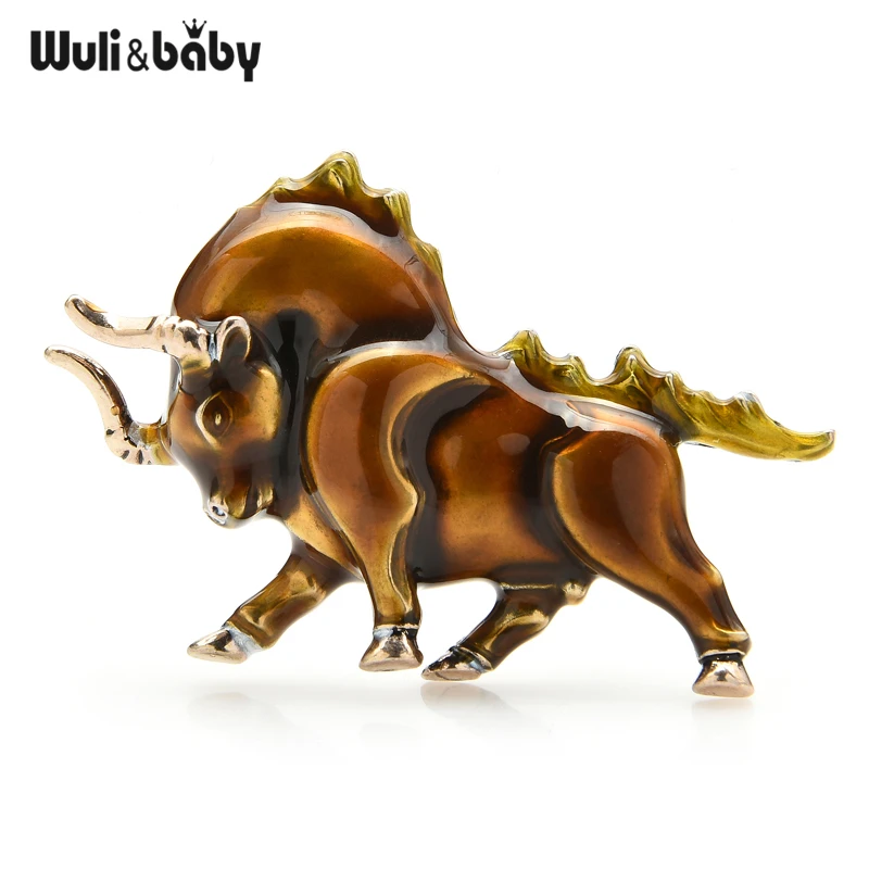 Эмалированные Броши Wuli &amp baby с быком для мужчин и женщин 2 цвета бык скот животных