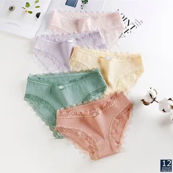 

12 Pcs/lot Wholesale Breathable Underpants Women Underwear Mid-Rise Lace Girls Ladies Panties Lingerie Sexy Briefs yzt 007