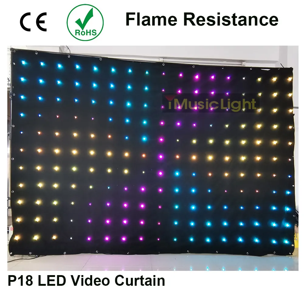 

80 Animated Patterns LED Vision Curtain P18 2Mx3M 187pcs LEDs DMX512 for Mobile DJ Band night club stage backdrop