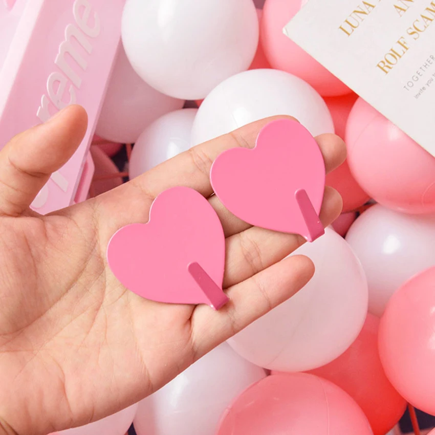 Cute Heart Shape Hooks Metal Seamless Hanger Pink Storage Hook Self-Adhesive Wall Hanging Rack Home Girls Bedroom Decor | Дом и сад
