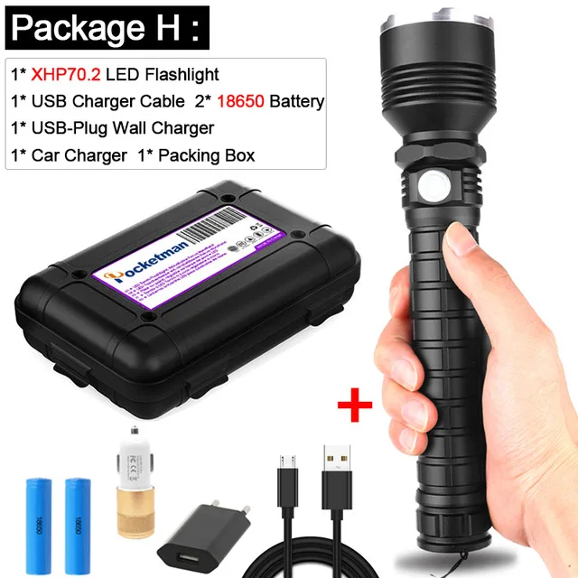 Светодиодный вспышка светильник XHP70.2 самый мощный светодиодный фонарь USB зум xhp70 xhp50 18650 26650 Перезаряжаемые лучший отдых на природе лампа светильник - Испускаемый цвет: Package H