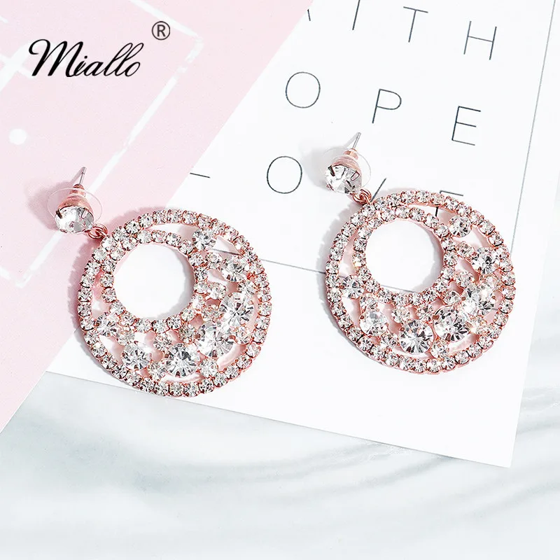 

Miallo 2019 Newest Baroque Austrian Crystal Wedding Earring Fashion Round Rose Gold Bridal Women Drop Earrings