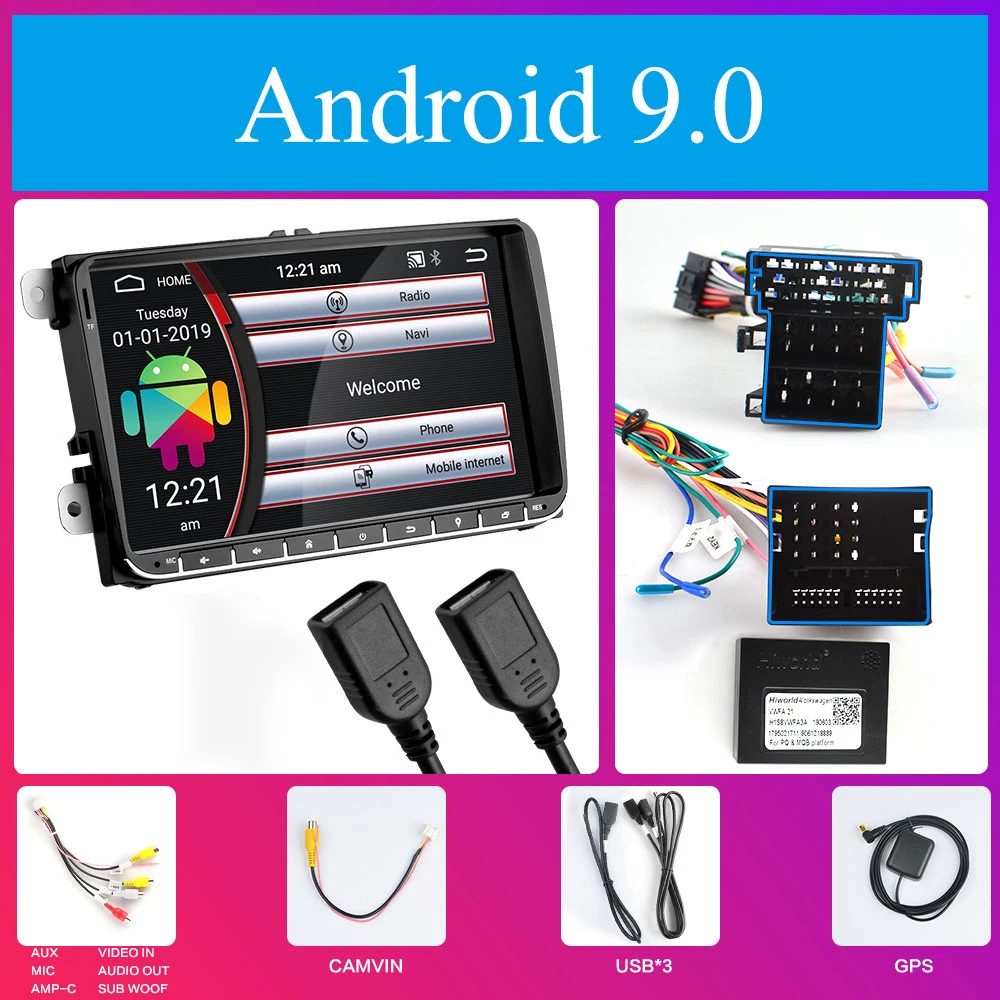 Android автомобильный Радио gps навигатор для VW Volkswagen Skoda Octavia golf 5 6 B6 B7 polo tiguan 2 DIN Автомобильный мультимедийный плеер - Цвет: Красный