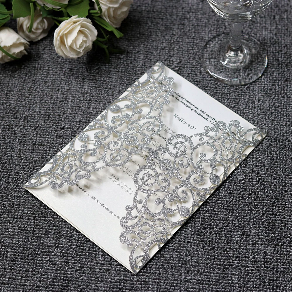  10pcs/Set Laser Hollow Invitation Letter Thanksgiving Card Cover / Bow / Inside Page / Envelope Fou - 4.00023E+12