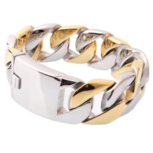 Huge 24MM Wide Thick Chain Solid Golden Stainless Steel Men Bracelet Biker Jewelry Friendship Mens Bracelets& Bangles 7-11 inch