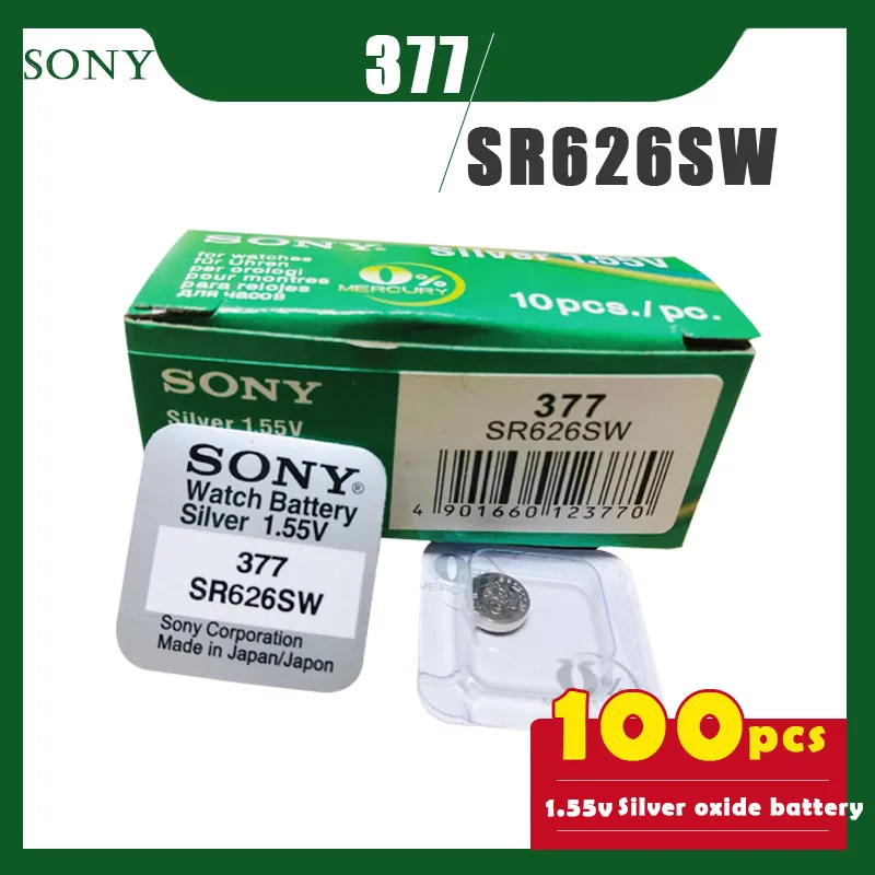 100 шт. SONY оригинальный 377 SR626SW 1 55 в блок кнопок из оксида серебра 626 SR626 V377 AG4 для
