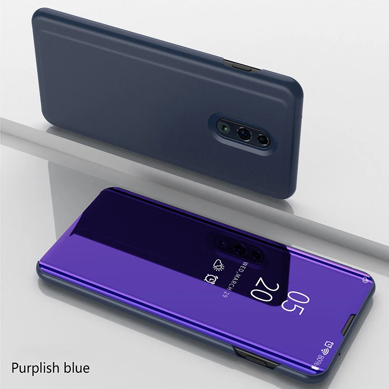 Realme C2 роскошный зеркальный Тонкий флип кожаный чехол для OPPO Realme 3 A1K противоударный 3D защитный флип-чехол - Цвет: Purple Blue