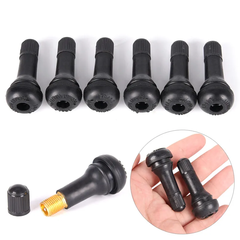 HOT! Bicyle Car Wheel Tire Valve Stems with Caps Black TR413 Tubeless Tyre Rubber Valves With Dust NEW! 5PCs/set | Спорт и