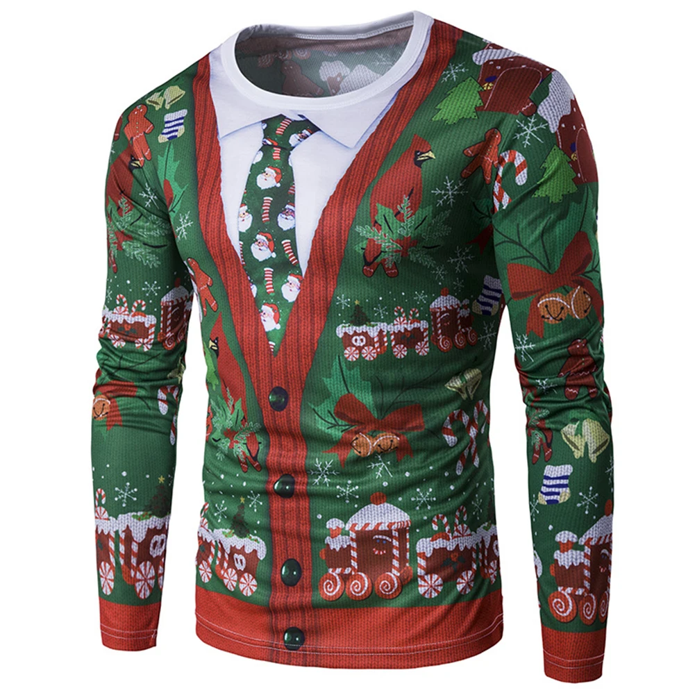 

Men Fake Two Piece Crew Neck Slim Tops Long Sleeve Party T-shirt Autumn Christmas