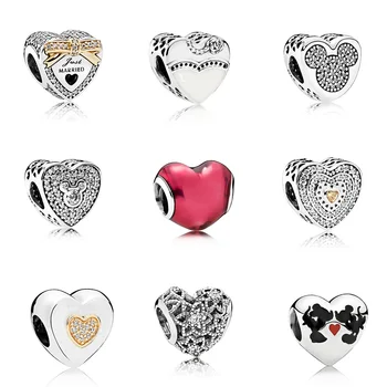 

Fashion 925 Sterling Silver Beads Charm 9 Style Heart Shape Red Gold Color For Women Diy Pandora Charm Bracelet Necklace