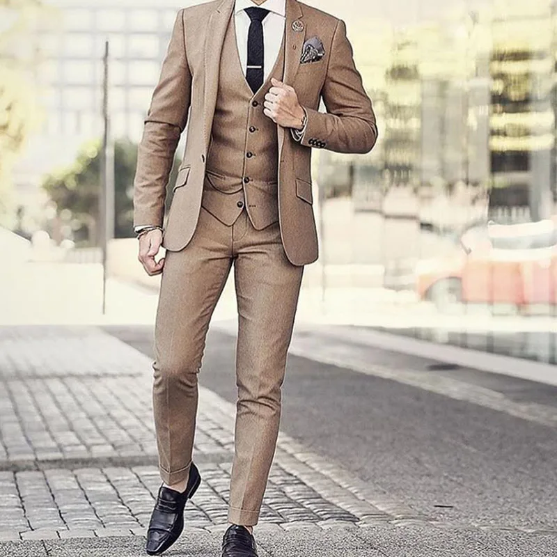 3 piece brown men business suit