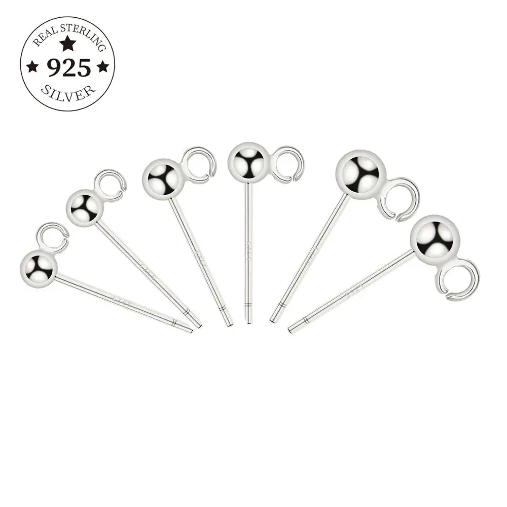 4pcs 925 Sterling Sliver 3/4/5mm Round Ball Stud Earrings Post With Loop Earring Base Connectors Linker For Jewelry DIY Making | Украшения