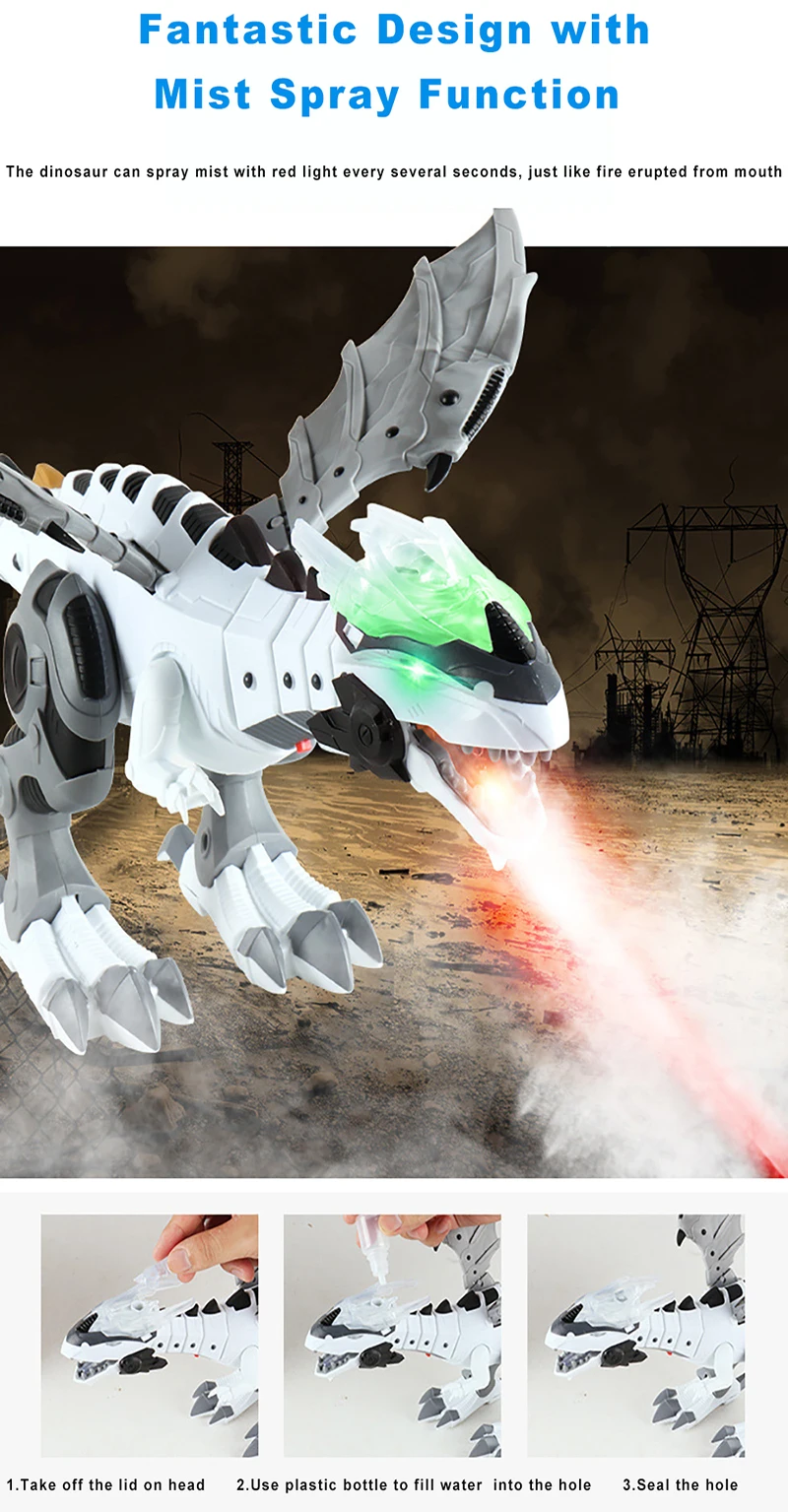 Mecânicos com Asa dos Desenhos Crianças Grande Spray Dinossauros Animados Eletrônico Andando Modelo Animal Dinosaurio Juguete Robô Pterosaurs Brinquedos 15 Brinquedos e hobbies
