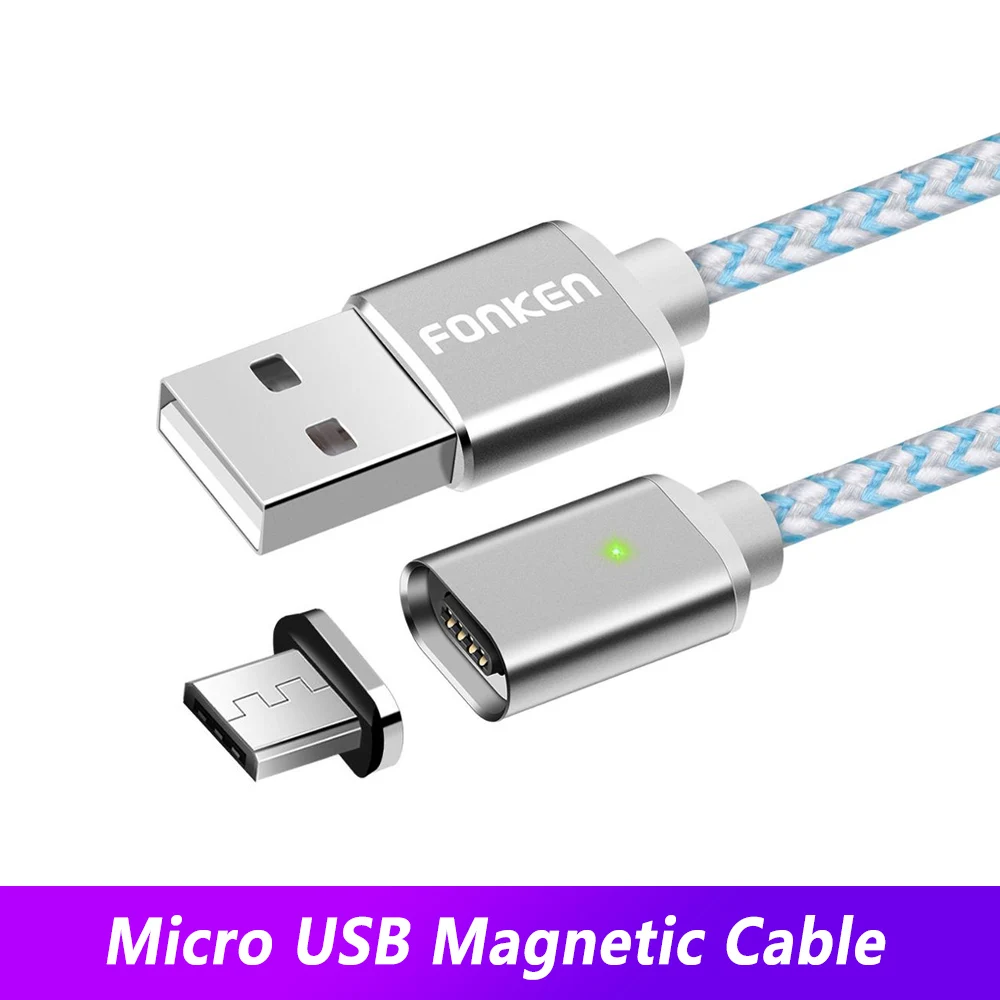 FONKEN Магнитный usb-кабель Micro USB type C Магнитный кабель для телефона 1 м 2 м светодиодный Быстрый Магнитный зарядный кабель Mini usb C зарядный шнур - Цвет: White Micro Cable