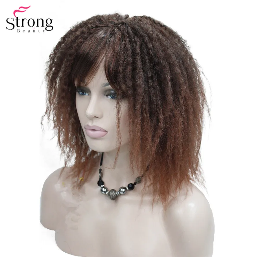 StrongBeauty афроамериканские парики Омбре Волосы Кудрявые вьющиеся средней длины черный/рыжий синтетический парик