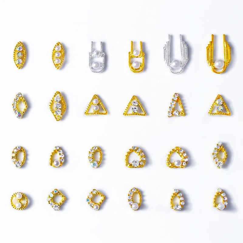 

10pc/lot Nail Pearl Alloy Rhinestone 24-Style(JE28-51) Metallic Gold Silver Alloy DIY Nail Tip Art Accessory Rhinestone Alloy x1