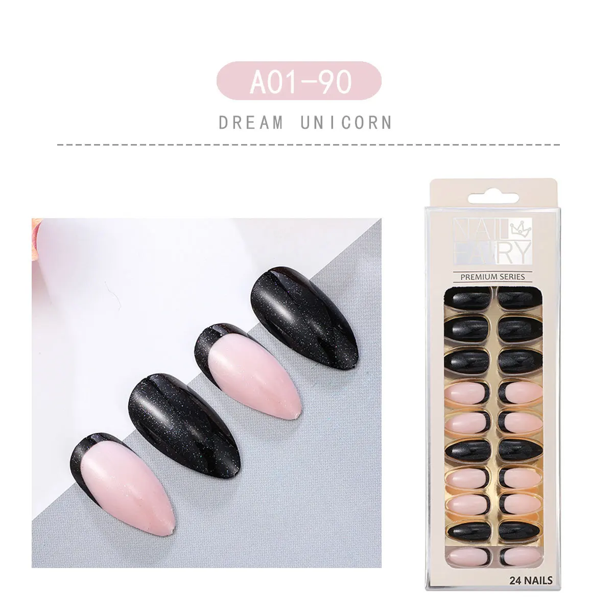 24PCS/box Loose Powder Jump Color Ballet Med-Length Fake Nails Gradient Aurora Marble Press on Full Cover Wearing Wearable Nails