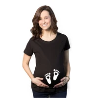 Summer Short Sleeve T-Shirt Blouse Footprint Funny Ladies Pregnancy Tops 1