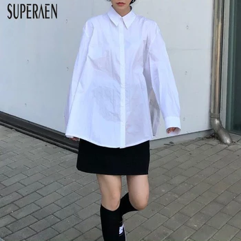 

SuperAen Korean Style Women's Sets Spring and Summer New 2020 Lapel Single-Breasted Women Shirt Solid Color Skirts Two Pieces