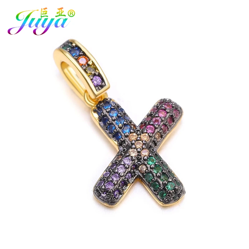 Gold X Juya DIY шнур кожаный вывод многоцветный Циркон с радужным блеском золото 26 буквы алфавита кулоны с надписями поставки - Окраска металла: Gold X