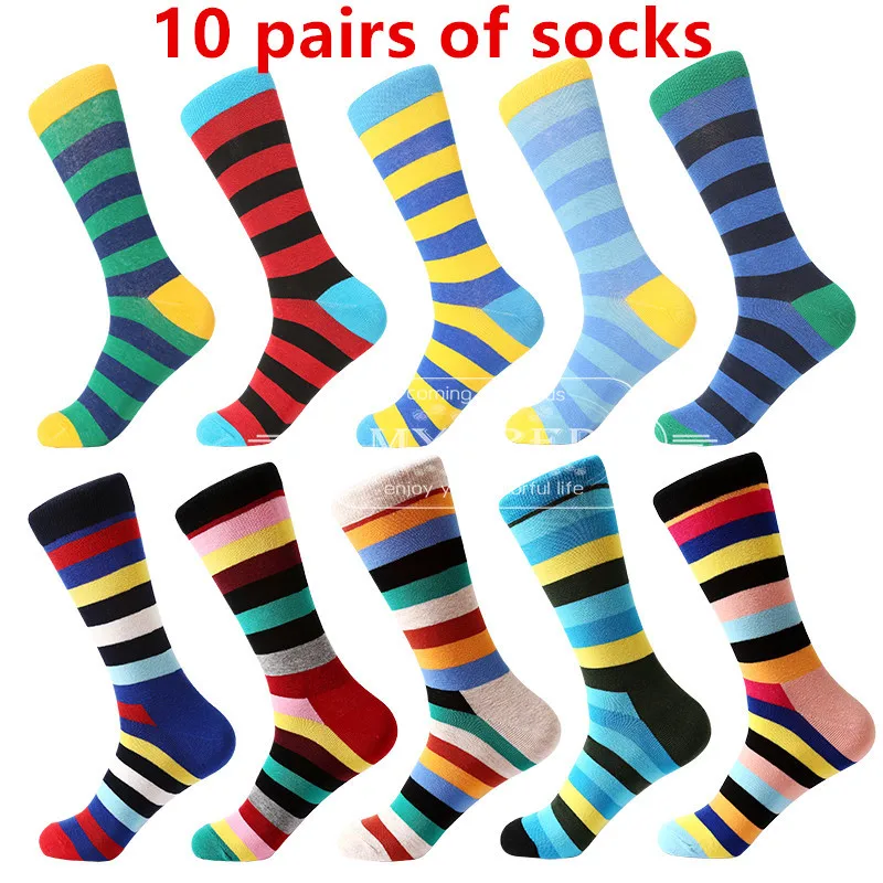 MYORED,, мужские повседневные носки sokken, четыре сезона, в клетку, для банкета, бизнеса, носки для мужчин, повседневная одежда, свадебный подарок - Цвет: 10 pairs of socks