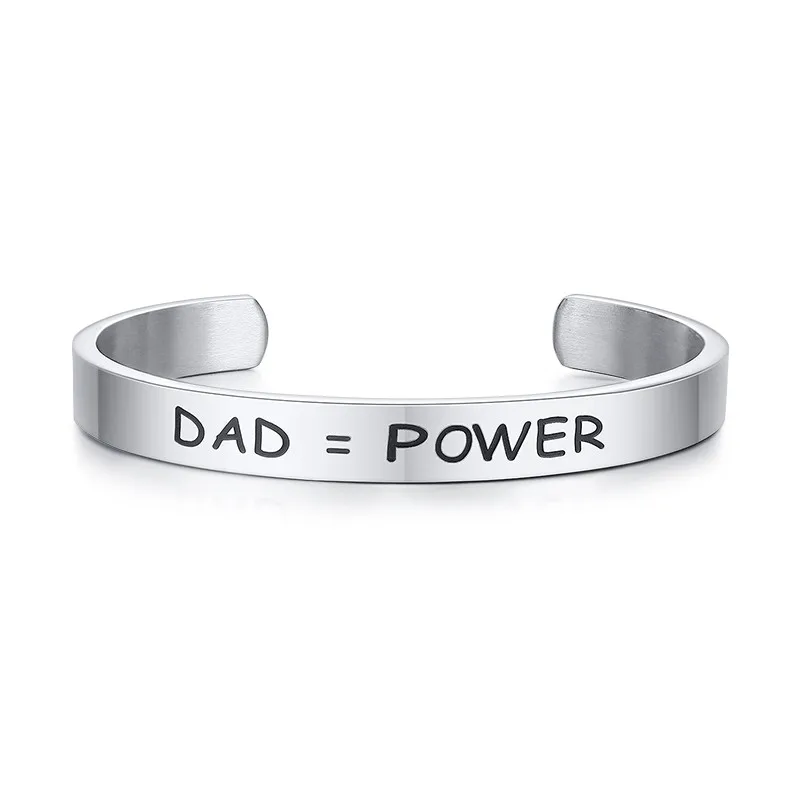ZORCVENS новые Выгравированные папы = POWER I Love You DAD браслеты с манжетами серебряные браслеты из нержавеющей стали pulseira подарки для отца