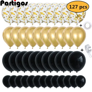 

Black Gold Balloons 127pcs Confetti Metallic Latex Balloons kit for Anniversary Birthday Graduation Family Party Decorations