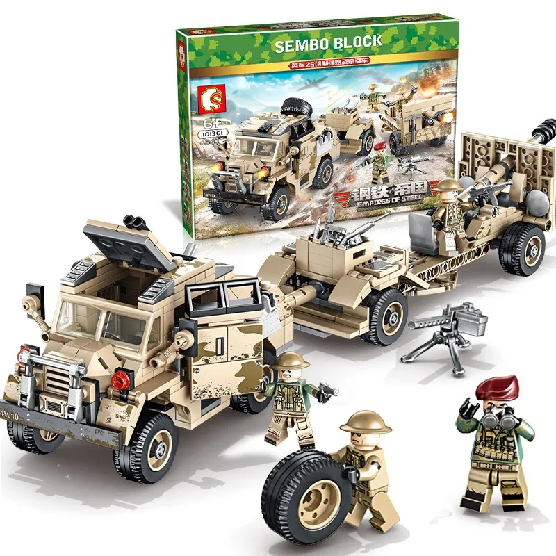 

New 464pcs WW2 Tank Series British Howitzer Tractor Building Blocks Model Bricks Compatible Legoingly WW2 Military Figures Toys
