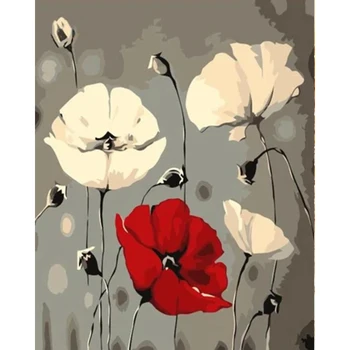 

Red & White Poppy Painting By Numbers For Adults Oil Painting By Numbers Set Gift Coloring Dropshiping By Number Canvas Set