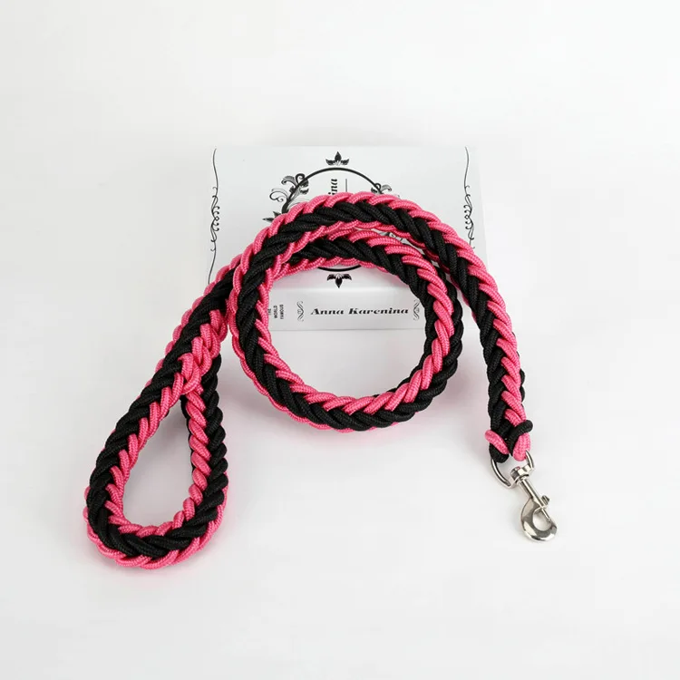 Pink and black Плетеный нейлоновый ошейник для собаки поводок набор 12 цветов Pet Тяговый канат для обучения собак ходьбе большие поводки для собак металлическая P цепная пряжка - Цвет: Pink and black