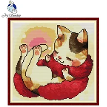 Кошка с красным шарфом Набор для вышивки крестиком DMC 11CT14CT Печать на холсте вышивка крестиком сделай сам подарок для дома свадебное украшение