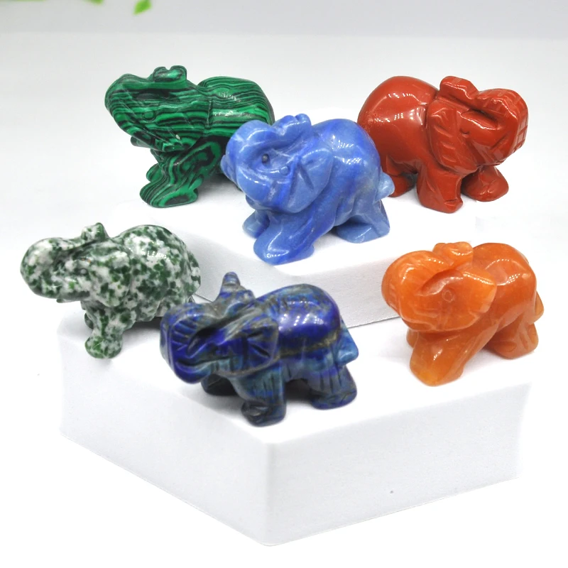 1.5" Elephant Statue Natural Stones Rose Quartz Healing Crystals Carved Animal Figurines Room Decor Gem Craft Trinket