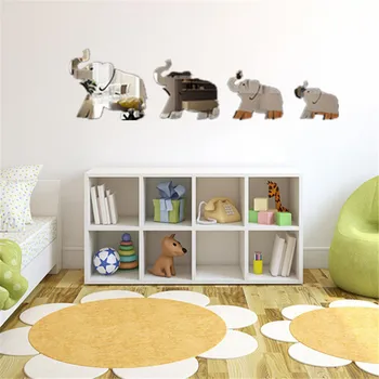 

Fashion Elephant Frame Wall Clock Mirror Surface Wall Stickers Children Bedroom 3D DIY Wall Decoration Detachable Art
