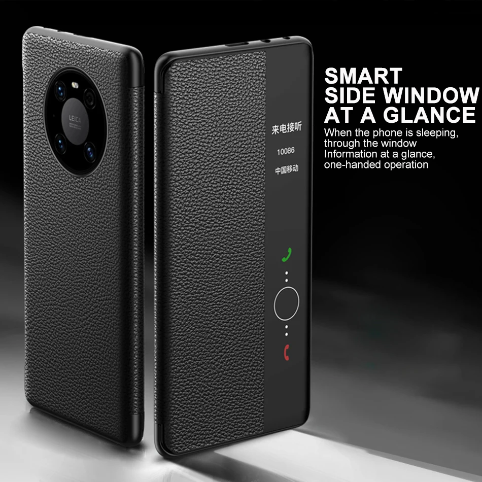 Genuine Leather Flip Cover For Huawei Mate 50 40 Pro+ 30 Mate40 Case Original Mirror Smart Touch View Wake Sleep Up Protection