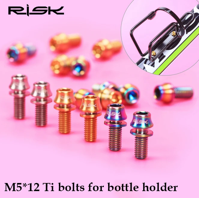 

RISK M5x12mm Titanium Bottle Cage Bolt 3Colors Cone Bike Bottle Holder Screw for Cycling Accessories Bicycle Water Bottle Cage