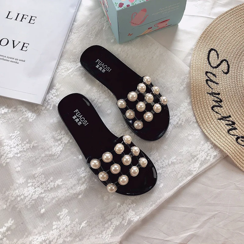 

Summer Slippers Women Trendy Leisure Sweet Pearl Slides Beach Shoes Womens Simple Slipper Flip Flops Students
