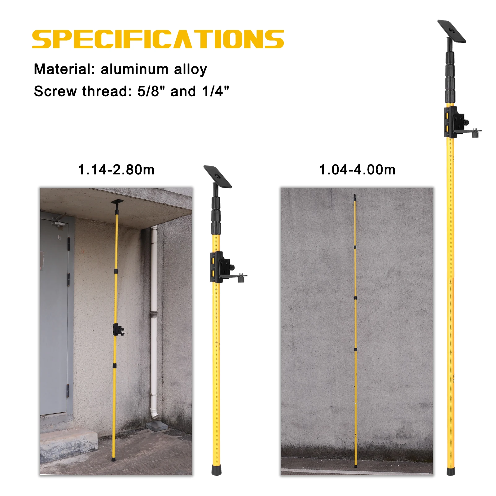 Laser Level Max 4.2m Height Adjustable Line Leveler Stand Bar Telescopic Pole Bracket 1/4''&5/8'' Thread Lift Extend Holder
