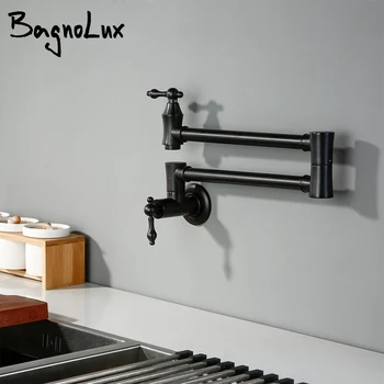

Stainless Brass Black Wall Mounted Pot Filler Faucet Swivel Folding Retractable Rotary Stretch Sink Tap Kitchen Faucet