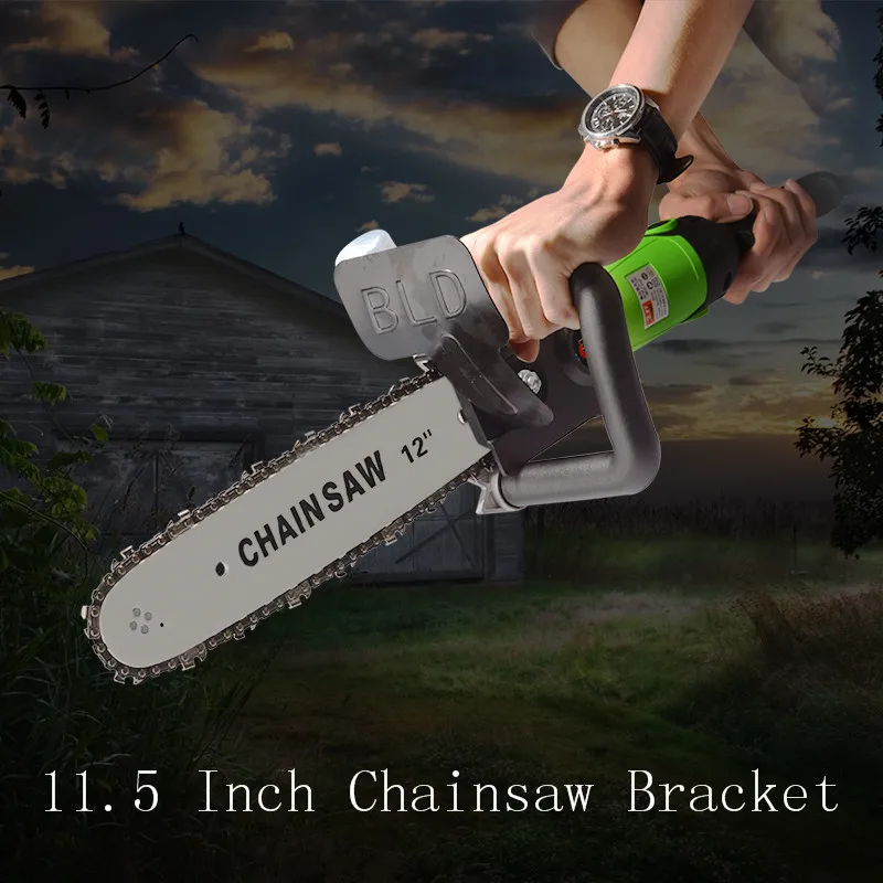 

11.5/12 Inch Chainsaw Bracket Changed 100 125 150 Electric Angle Grinder M10/M14/M16 Into Chain Saw Woodworking Power Tool Set