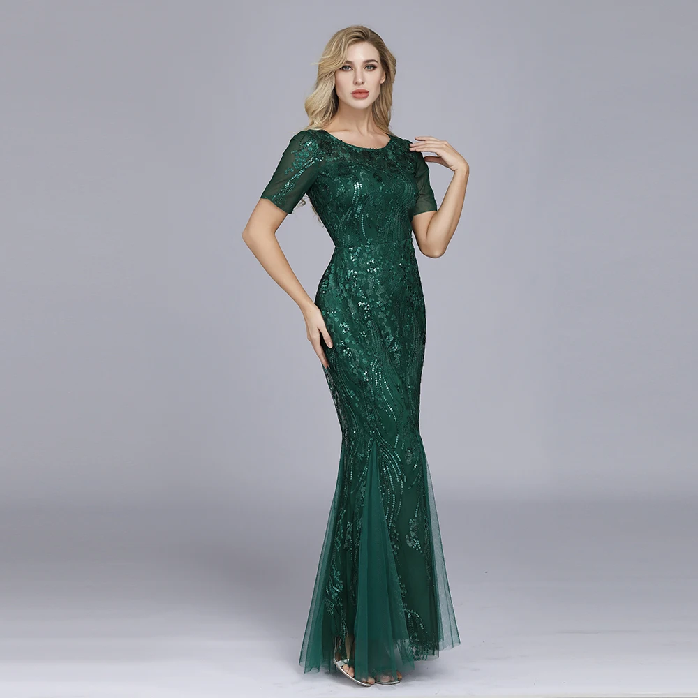 Günstige Bestickte perlen Stoff Prom Kleider Zucker Farbe Oansatz Kurzarm Elegante Kleine Meerjungfrau Kleider Formale Party Kleider 2019