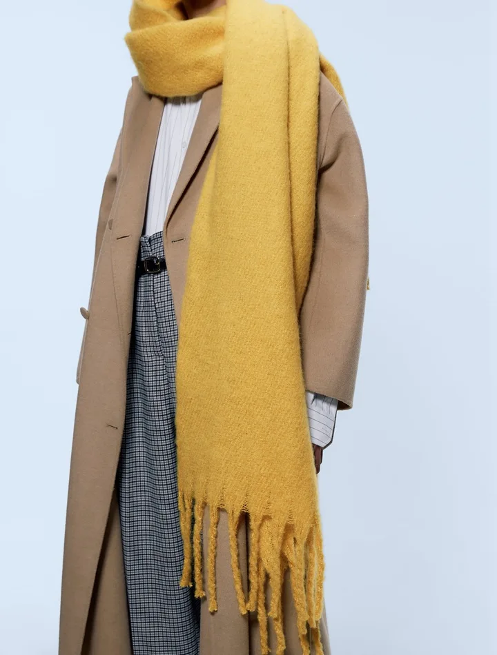 

Women's Y Two-color Thick Faux Cashmere Tassels Edge Decoration Solid Color Women's Casual Winter Models Velvet Textured Scarf